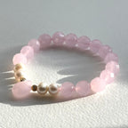 BS245 [Lucky Glass] Pink Glass Water Drop Freshwater Pearl Simple Gold-plated Bracelet
