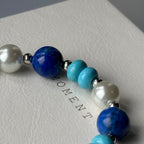 BS11 【流雲疊影】青金石松石淡水珍珠簡約鍍銀手鏈手串