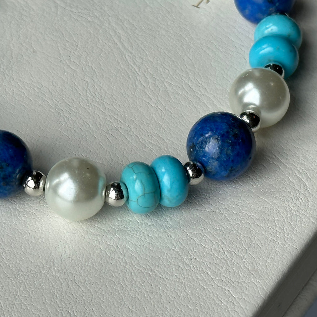 BS11 【流雲疊影】青金石松石淡水珍珠簡約鍍銀手鏈手串