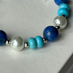 BS11 【流雲疊影】青金石松石淡水珍珠簡約鍍銀手鏈手串