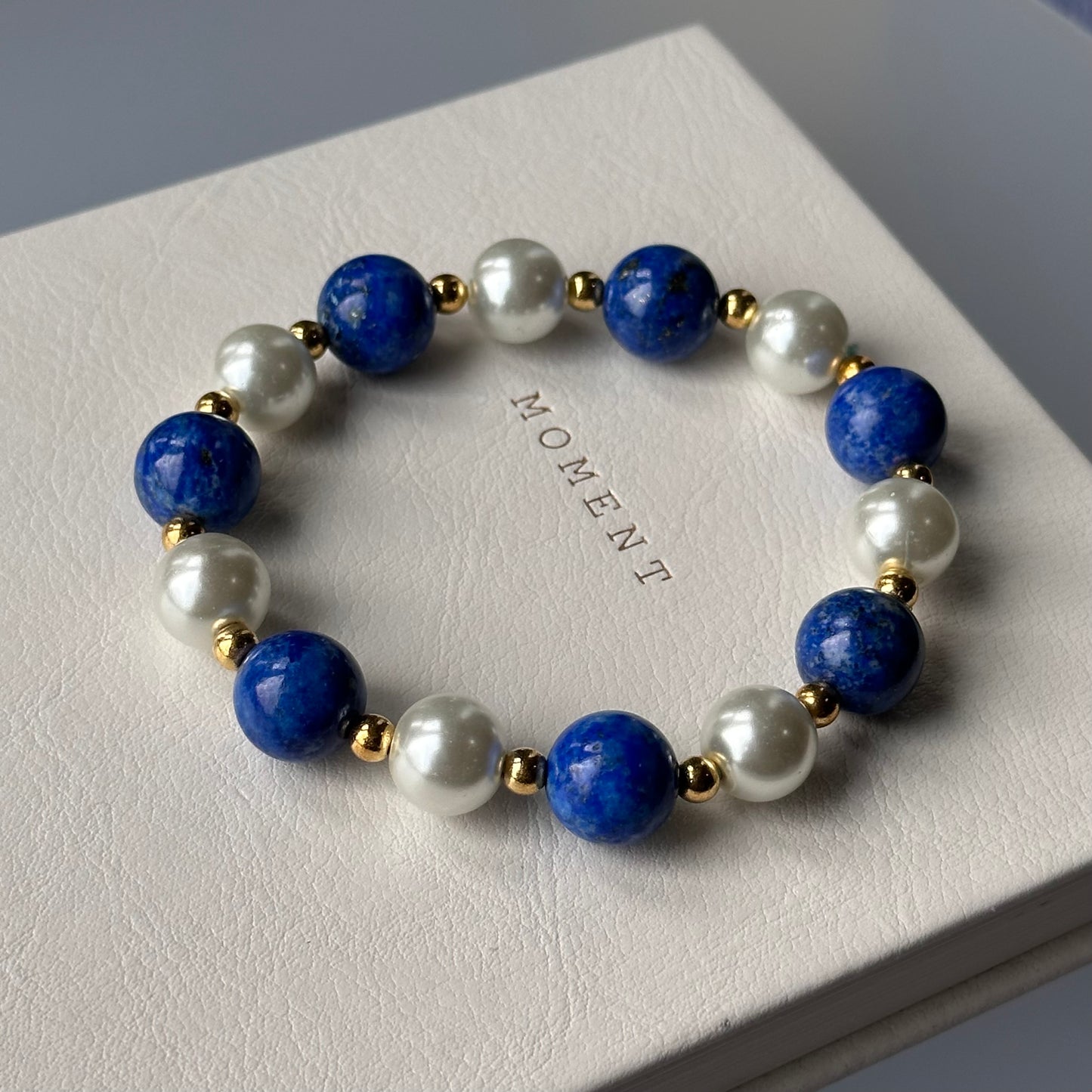 BS13 【瀟湘夜雨】青金淡水珍珠簡約18K鍍金手鏈手串 Lapis with 18K Gold-Plated and Pearl Bracelet