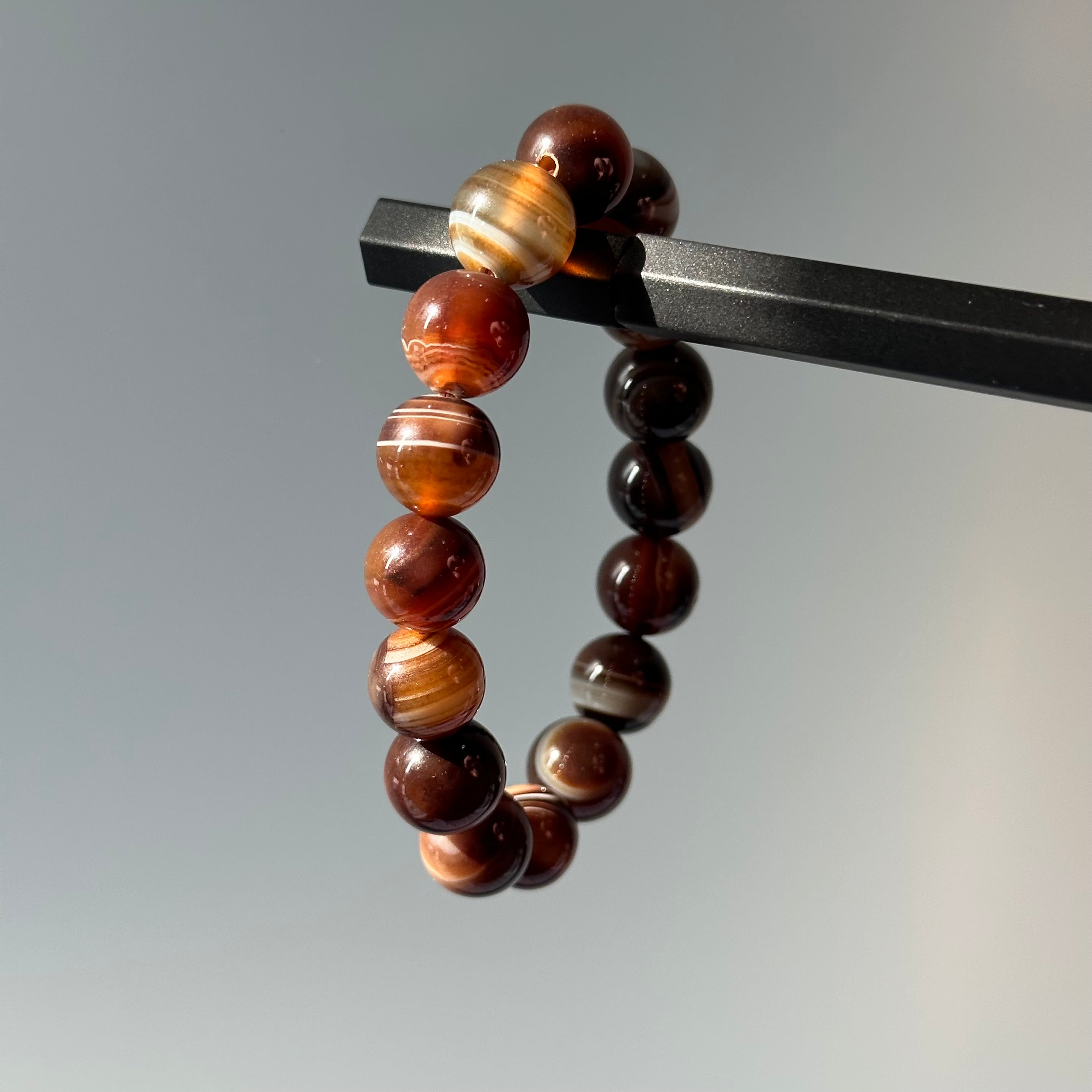 B005 Antique Bronze Brown Agate Pure Bead Bracelet