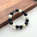 BS261 Blue Sandstone | White Mother-of-Pearl Horseshoe Shell | Dark Blue Glass Bracelet