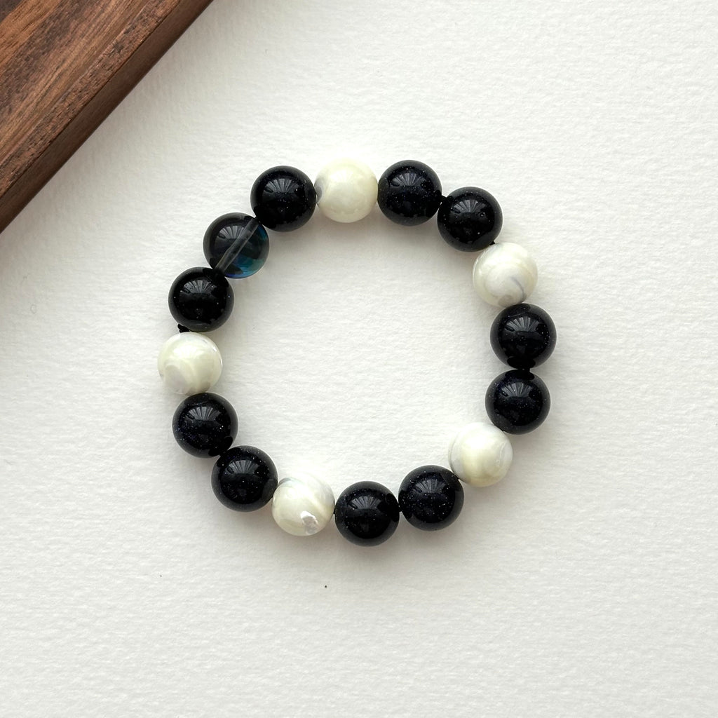 BS261 [Starry Night] Blue Sandstone Horseshoe Snail Dark Blue Glass Bracelet