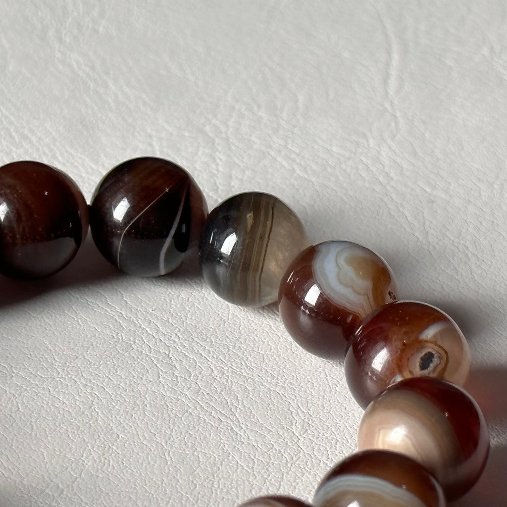 B005 Antique Bronze Brown Agate Pure Bead Bracelet