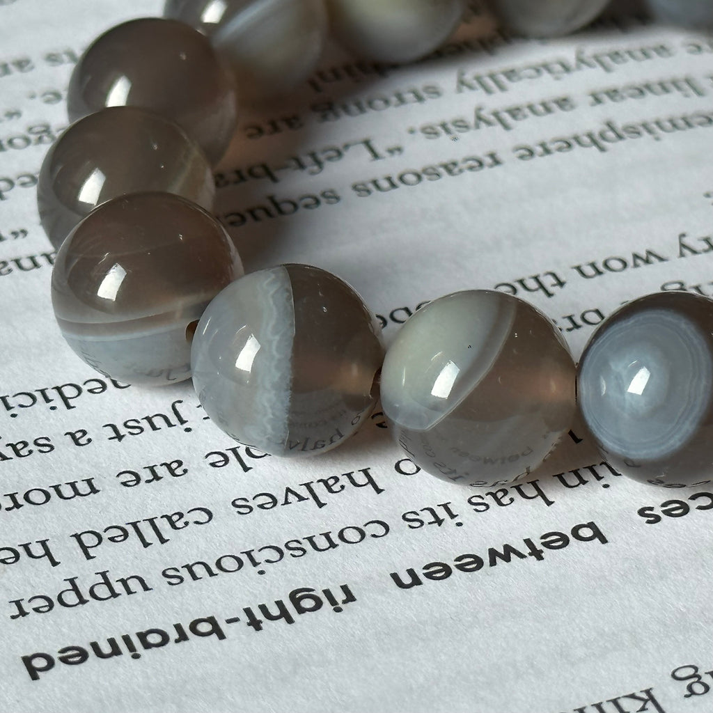 B008 [Copper Mark] Black Iron Gray Agate Pure Bead Bracelet