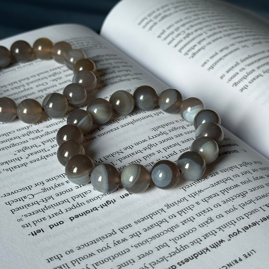 B008 [Copper Mark] Black Iron Gray Agate Pure Bead Bracelet