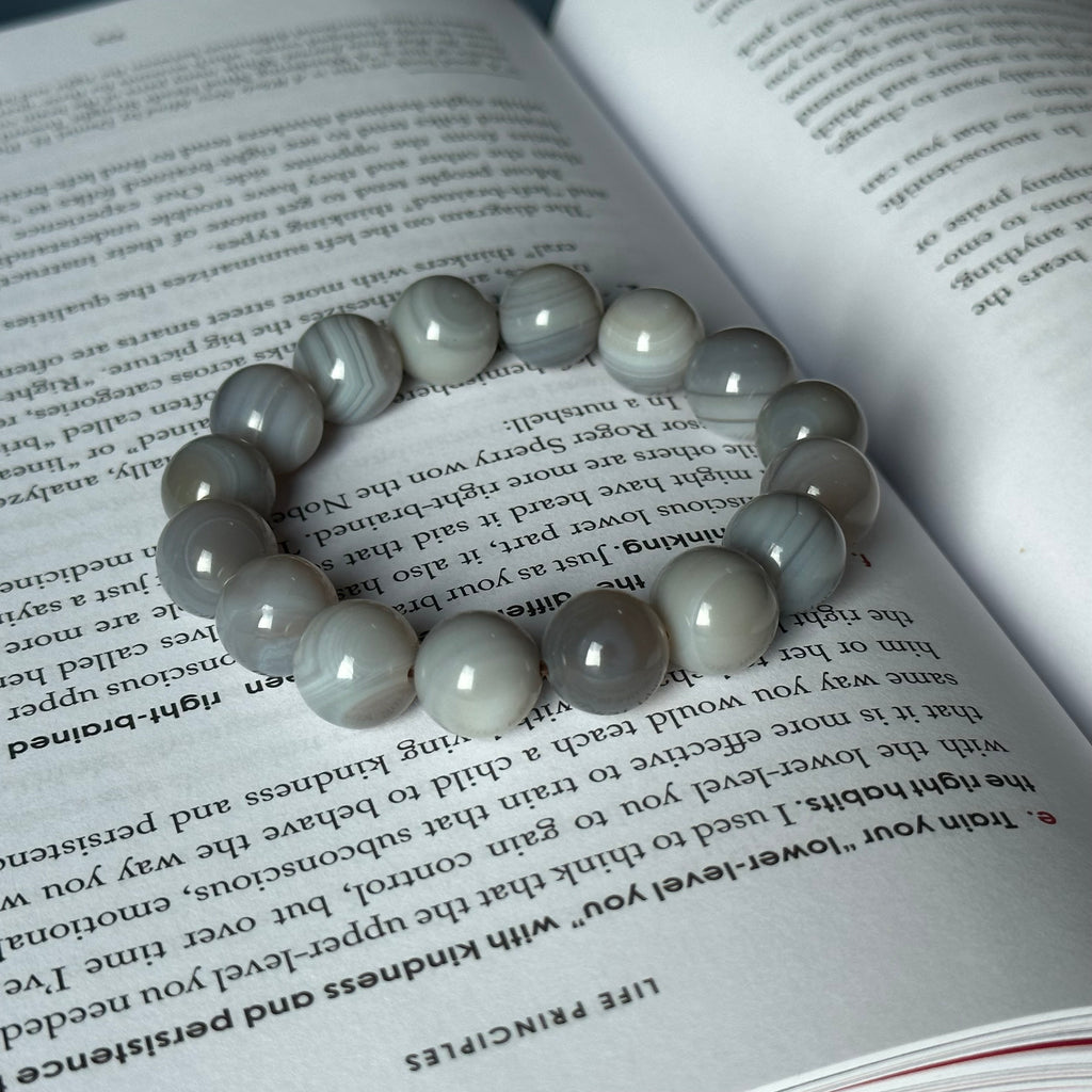 B007 [Ink Shadow] Ink Gray Agate Bead Bracelet