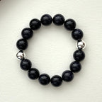 BS262【星夜】藍砂石雙圓鍍銀手鏈手串