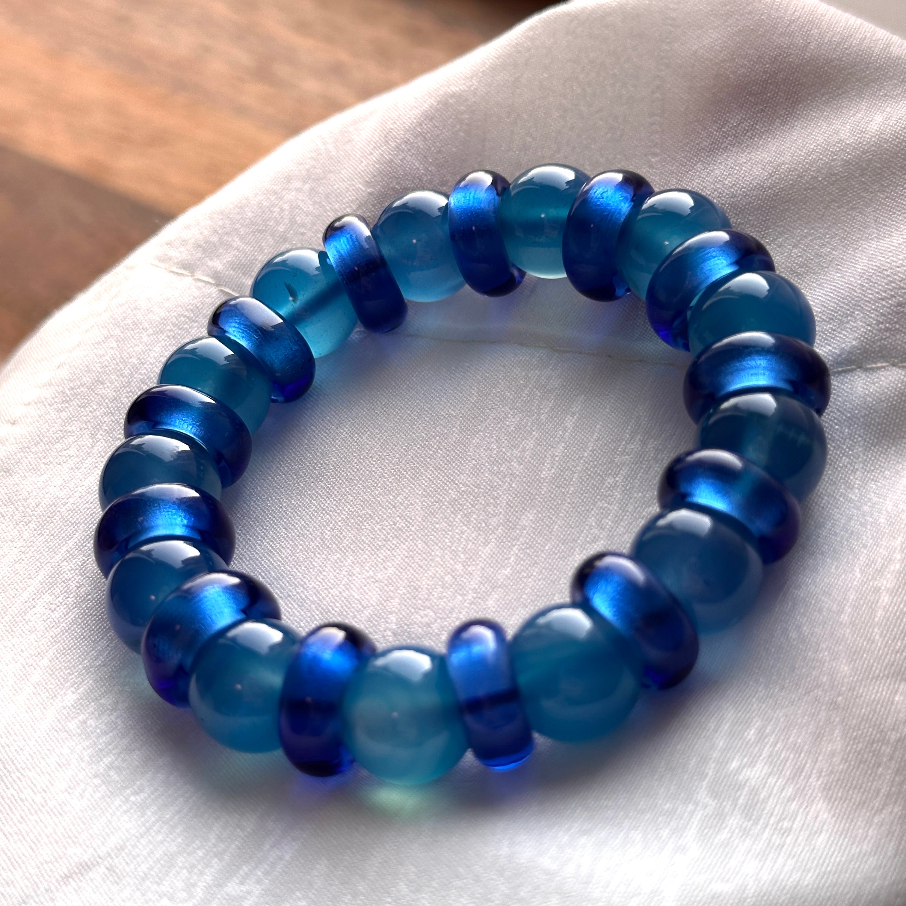 BS273 [Libra Scorpio | October] Opal Blue Glass Bracelet