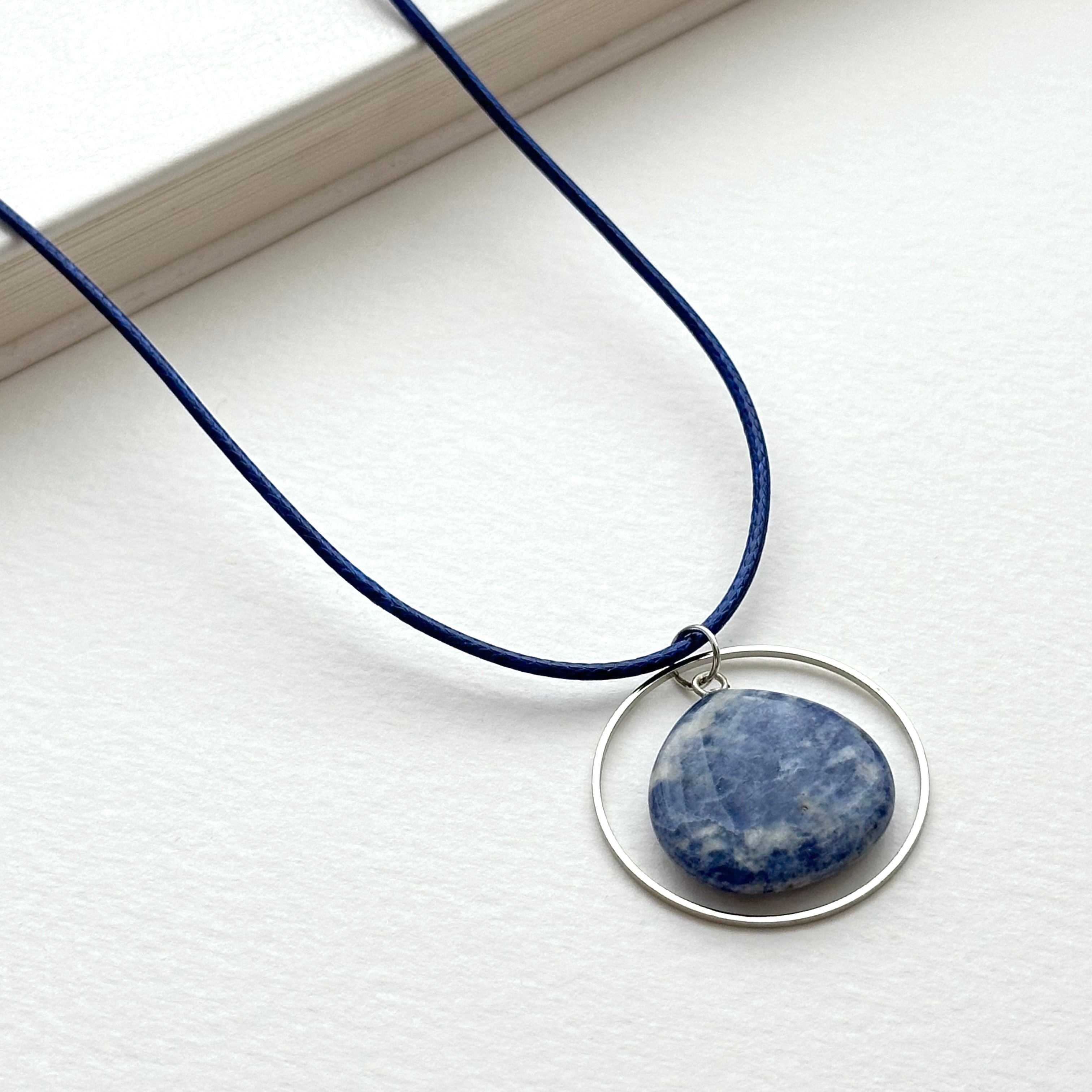 N96 [Self-Clarification] Blue Lace Stone | Teardrop | Round Silver Plated | Necklace