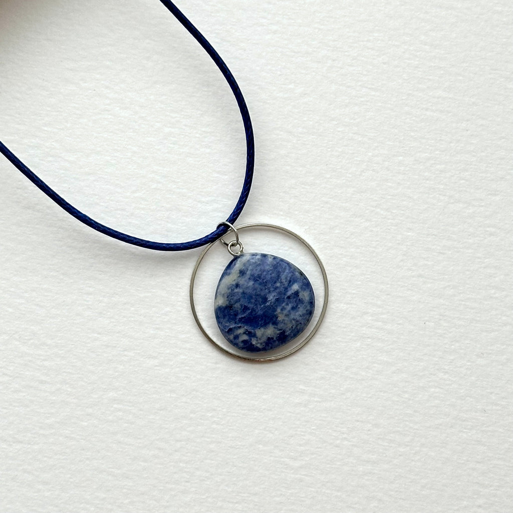 N96 [Self-Clarification] Blue Lace Stone | Teardrop | Round Silver Plated | Necklace
