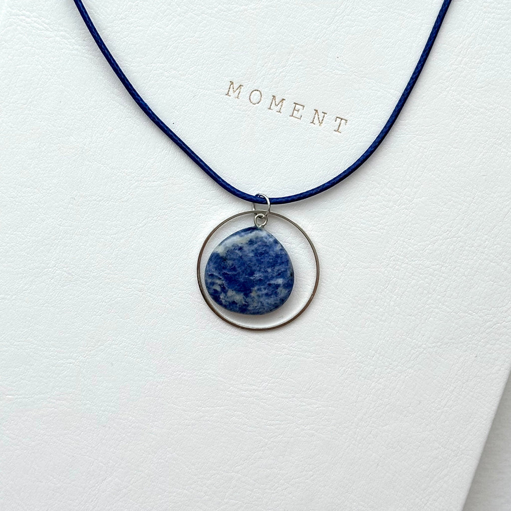 N96 [Self-Clarification] Blue Lace Stone | Teardrop | Round Silver Plated | Necklace