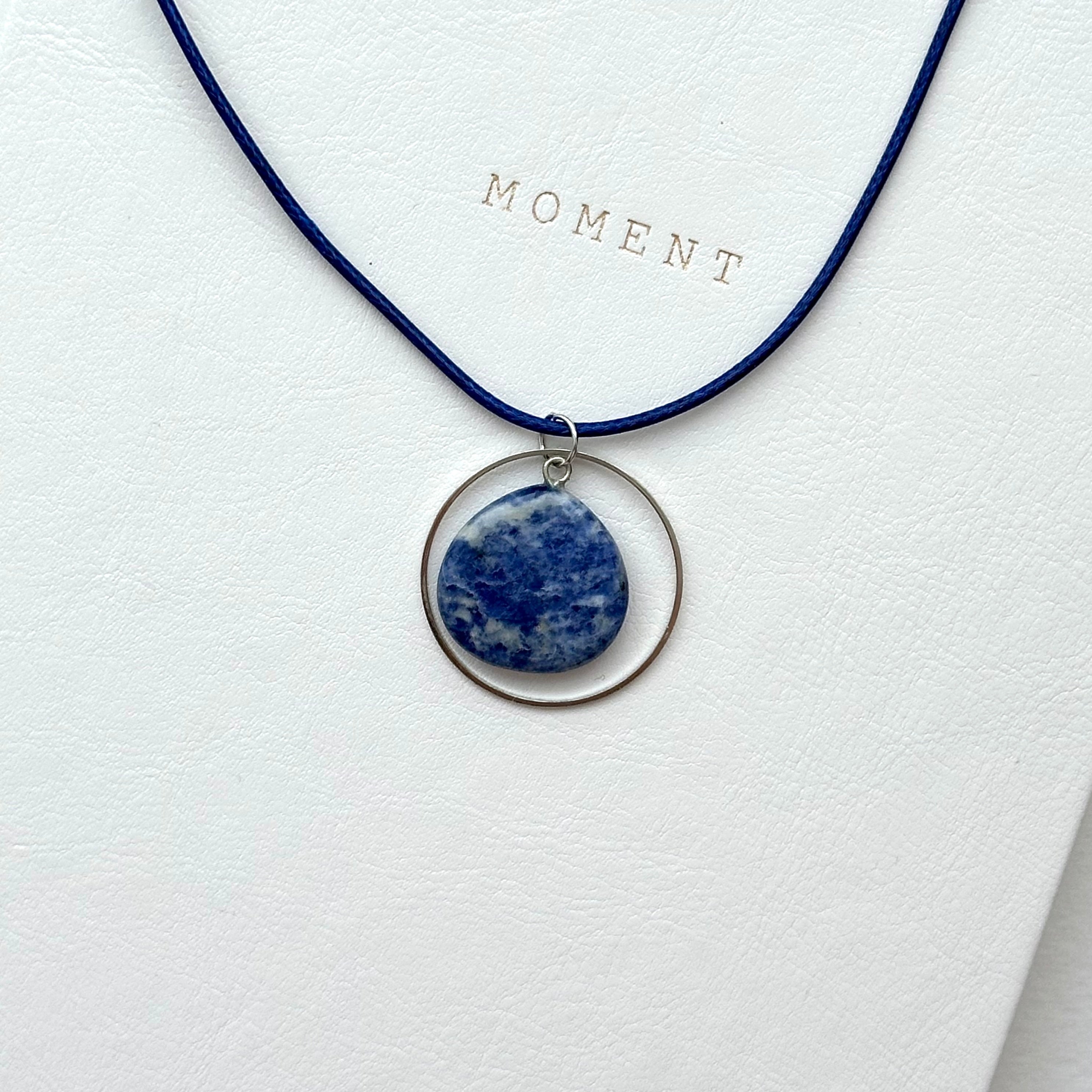 N96 [Self-Clarification] Blue Lace Stone | Teardrop | Round Silver Plated | Necklace