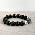 BS319 Silver Obsidian 18K Gold Plated Bracelet