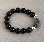 BS319 Silver Obsidian 18K Gold Plated Bracelet