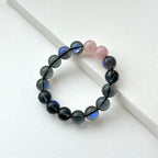 BS264 [Dark Blue Moon Glass] Dark Moon Glass Rose Quartz Bracelet
