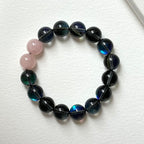 BS264 [Dark Blue Moon Glass] Dark Moon Glass Rose Quartz Bracelet