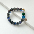 BS265 [Dark Blue Moon Glass] Dark Moon Glass White Blue Green Agate Bracelet