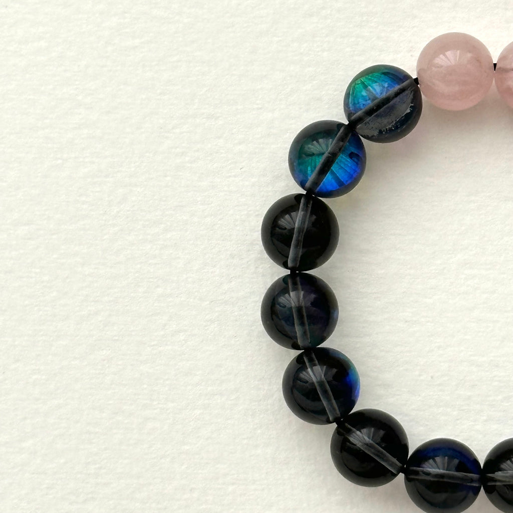BS264 [Dark Blue Moon Glass] Dark Moon Glass Rose Quartz Bracelet
