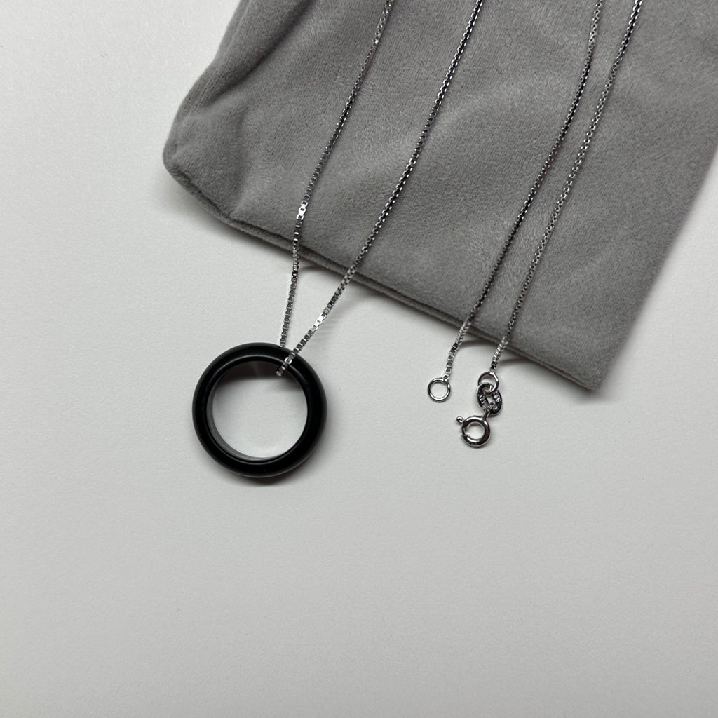 R02 黑石深灰介指戒指 Black Stone Dark Grey Ring (可配925銀頸鏈項鏈)