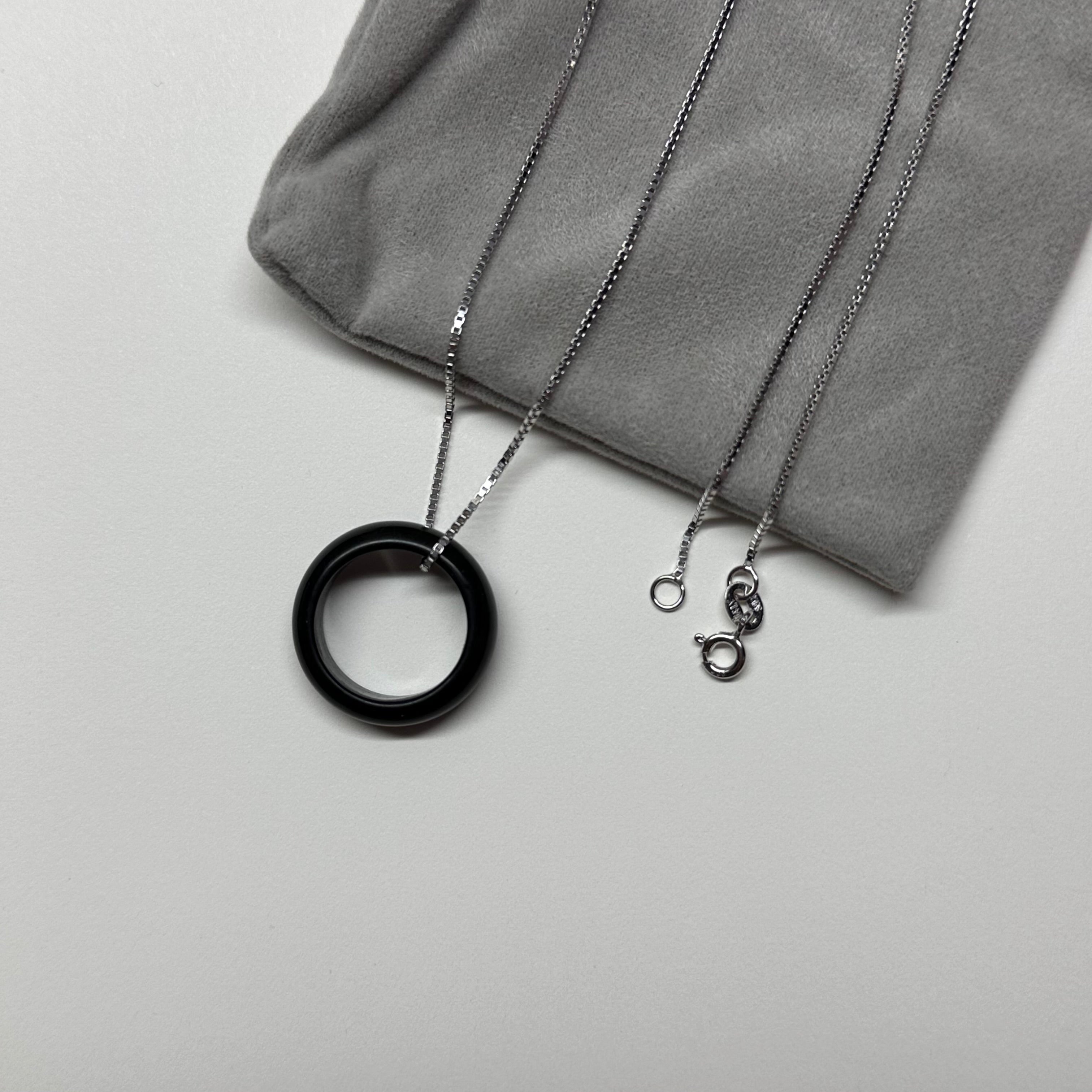 R02 黑石深灰介指戒指 Black Stone Dark Grey Ring (可配925銀頸鏈項鏈)