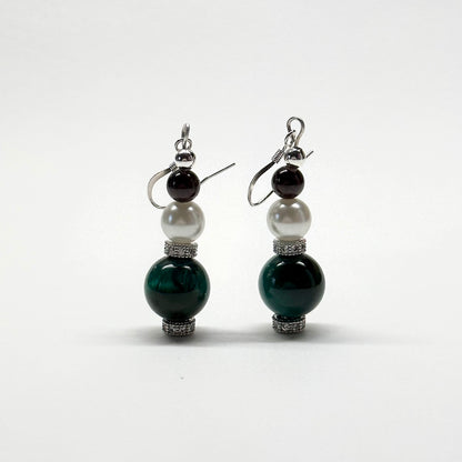 E01 綠虎眼 石榴石 淡水珍珠 合金 古典 環形 耳環 Green Tiger Eye Garnet Pearl Classic Silver Accessories Earring