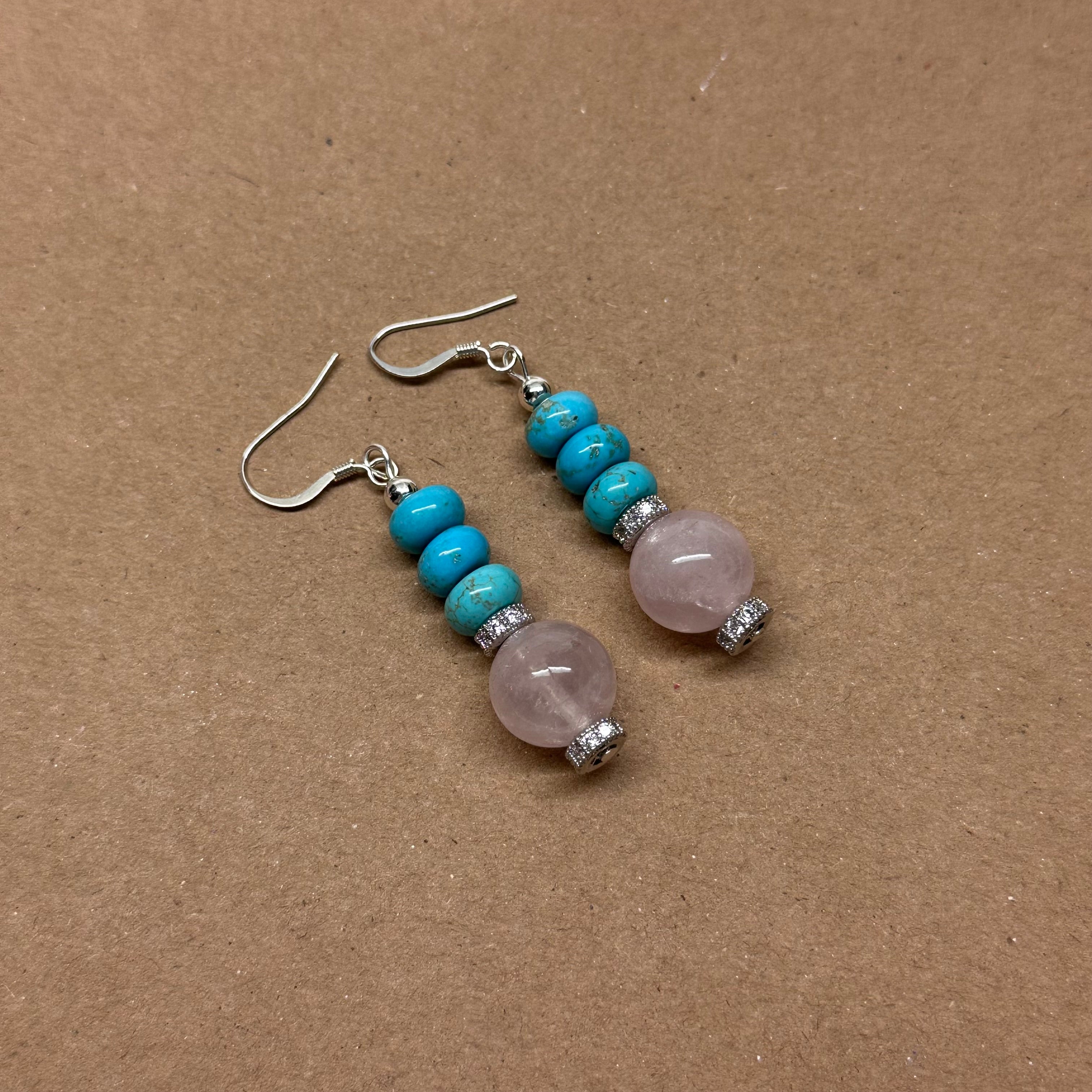 E14 粉晶松石古典環形銀飾耳環 Rose Quartz Turquoise Classic Silver Accessories Earring