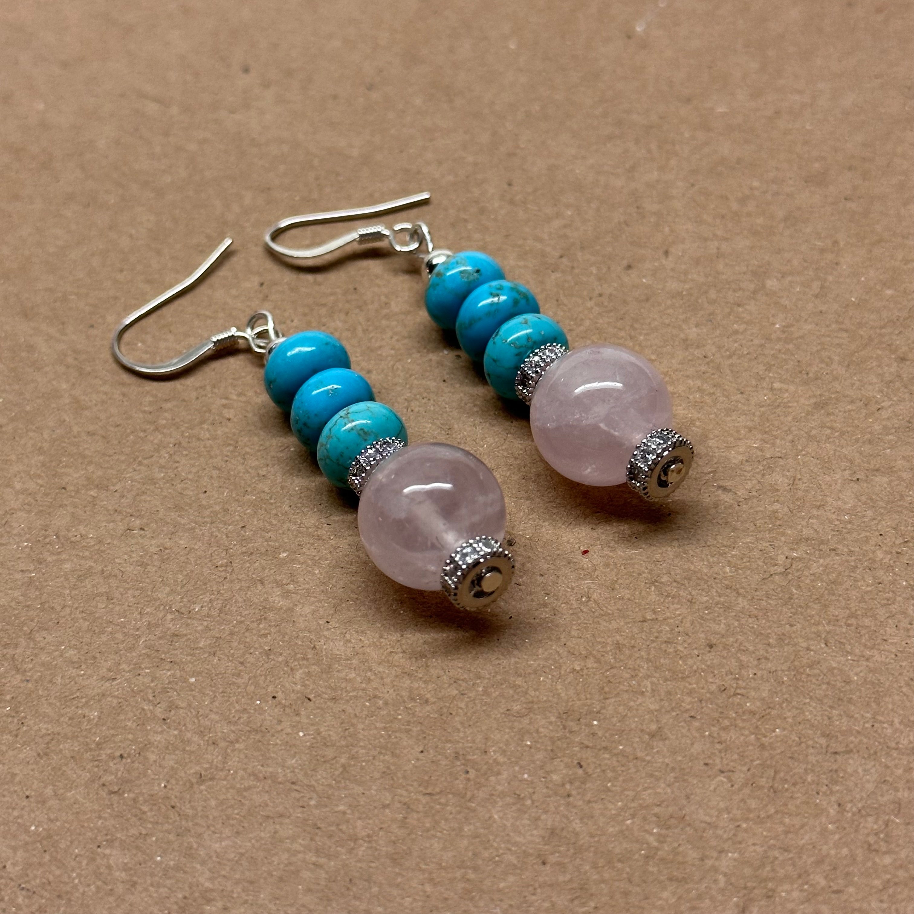 E14 粉晶松石古典環形銀飾耳環 Rose Quartz Turquoise Classic Silver Accessories Earring
