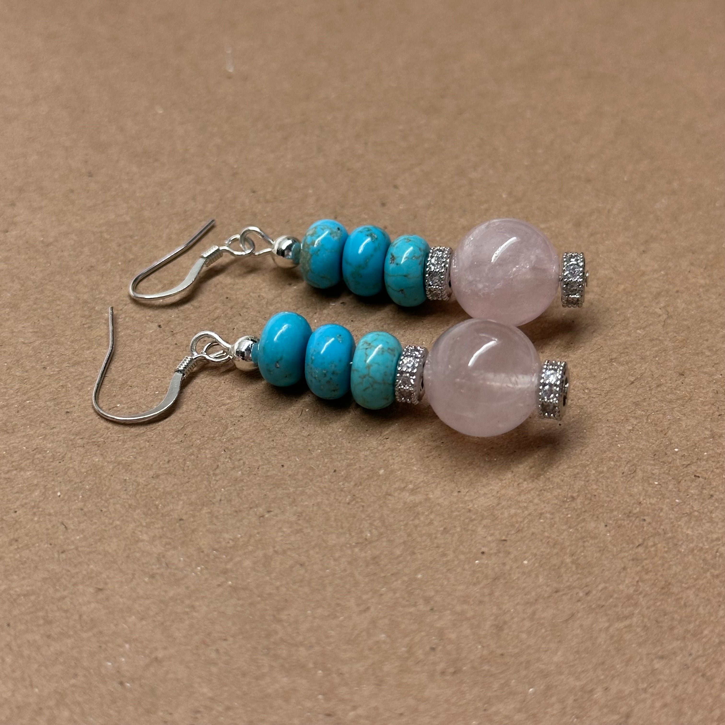 E14 粉晶松石古典環形銀飾耳環 Rose Quartz Turquoise Classic Silver Accessories Earring