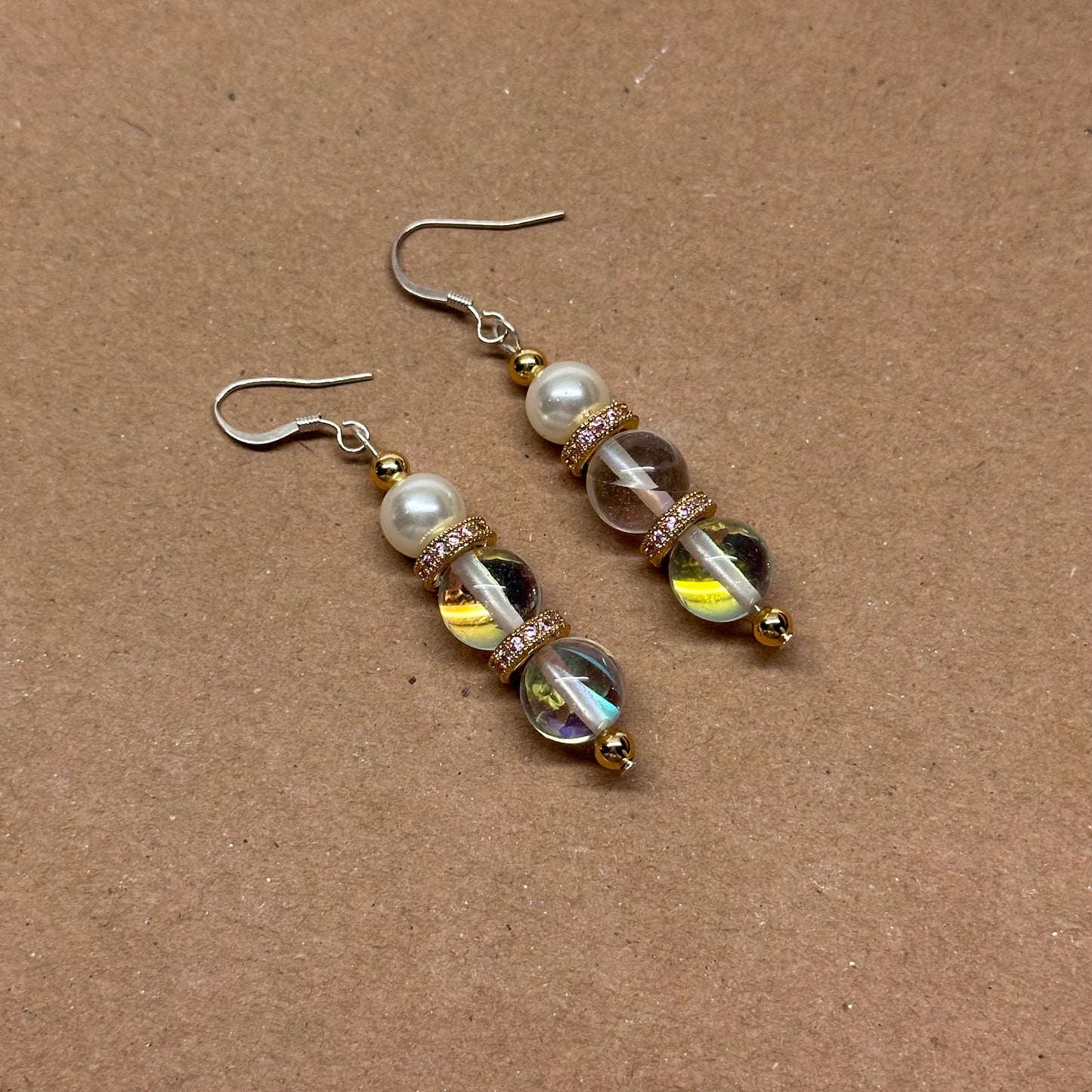 E11 月光石 淡水珍珠 18K鍍金 古典粉 耳環 Moonstone Pearl Classic Golden Accessories Earring