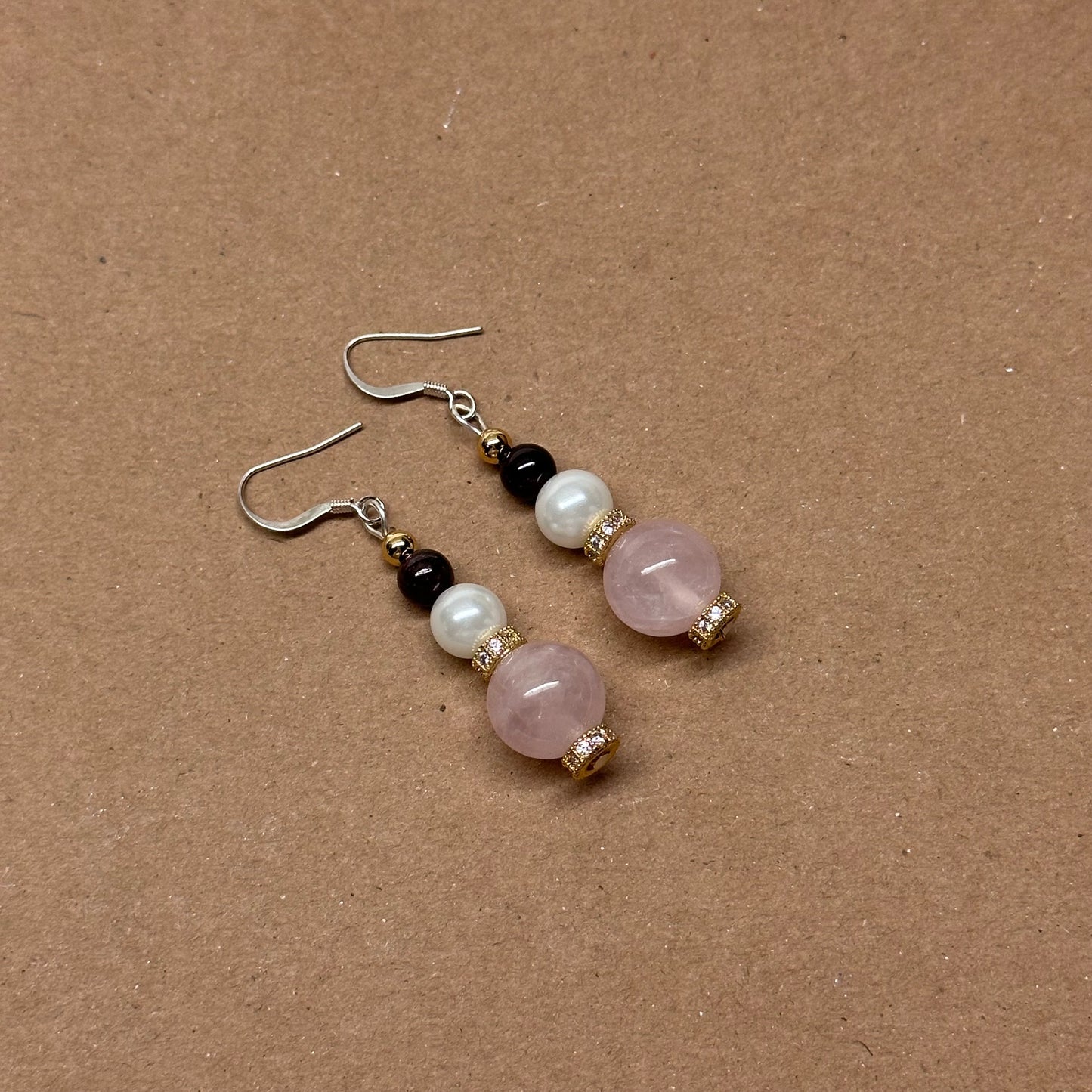 E10 粉晶石榴石珍珠古典環形金飾耳環 Rose Quartz Garnet Pearl Classic Golden Accessories Earring