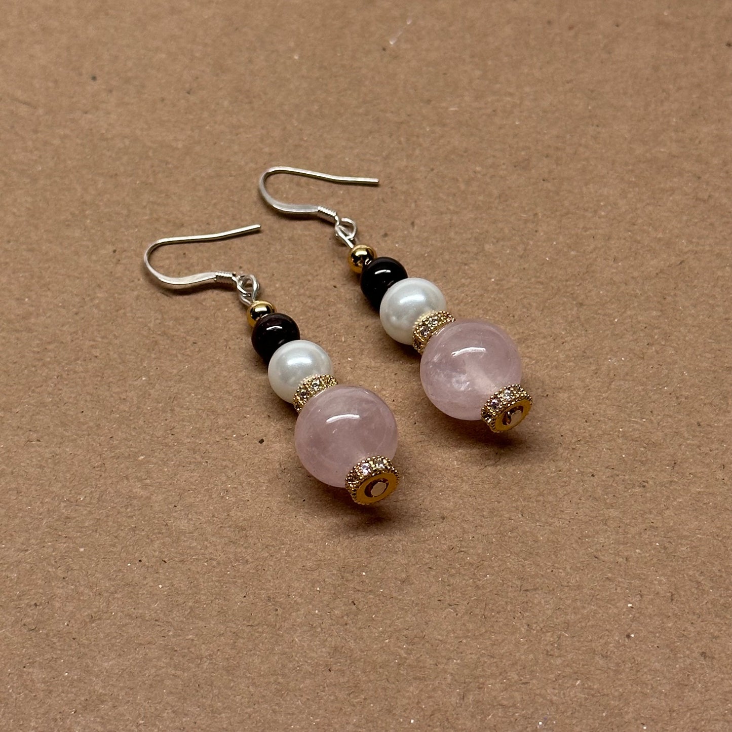 E10 粉晶石榴石珍珠古典環形金飾耳環 Rose Quartz Garnet Pearl Classic Golden Accessories Earring