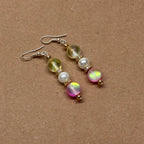 E17 黃粉月光石珍珠古典環形金飾耳環 Yellow Pink Moonstone Pearl Classic Golden Accessories Earring
