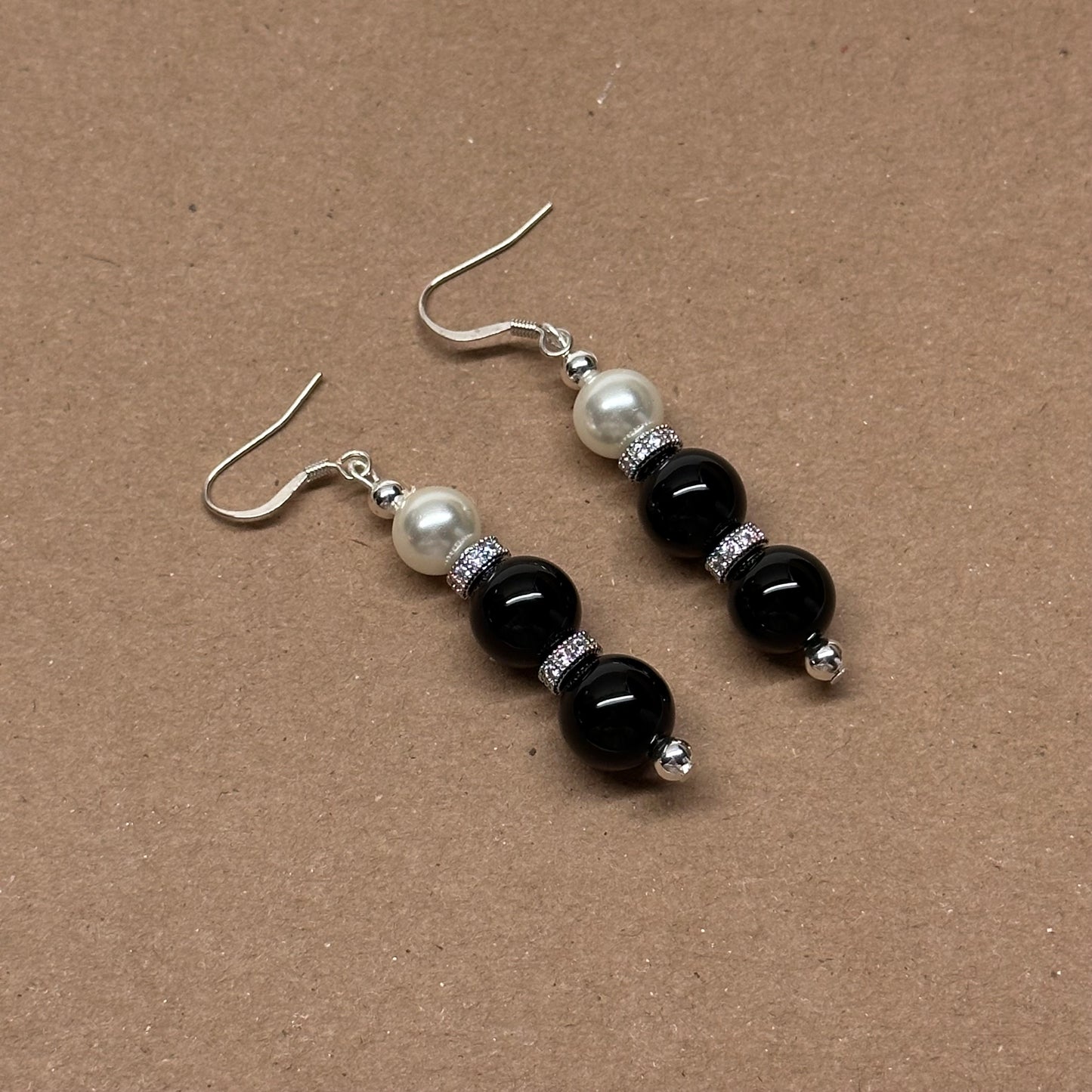 E12 黑瑪瑙珍珠古典環形銀飾耳環 Black Agate Pearl Classic Silver Accessories Earring