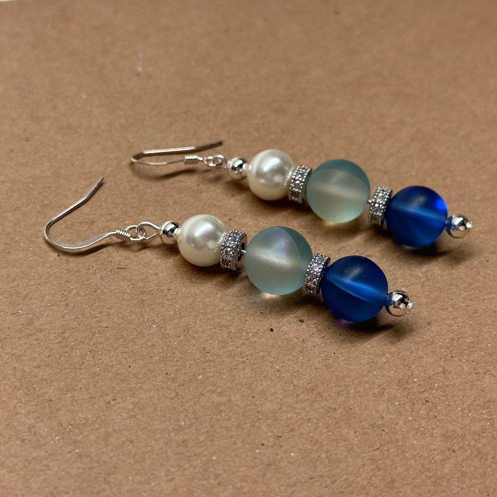 E15 湖水海藍珍珠古典環形銀飾耳環 Blue Moonstone Pearl Classic Silver Accessories Earring