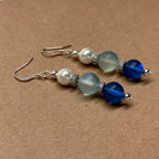 E15 湖水海藍珍珠古典環形銀飾耳環 Blue Moonstone Pearl Classic Silver Accessories Earring