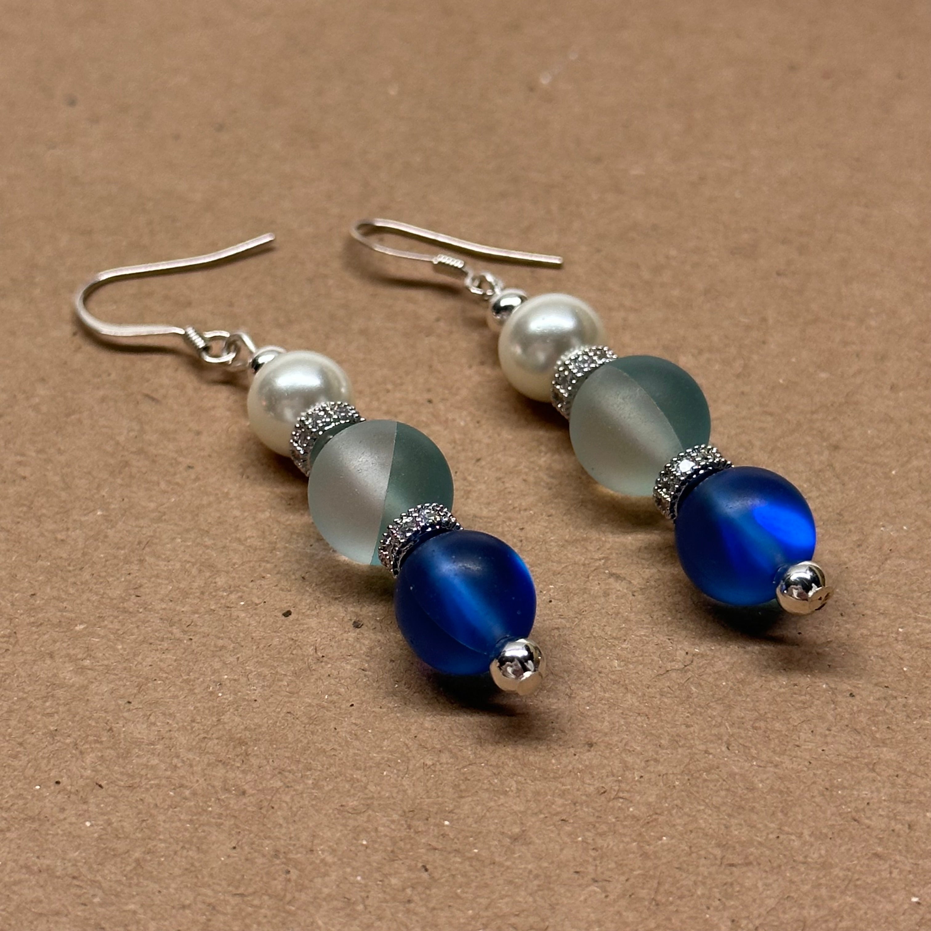 E15 湖水海藍珍珠古典環形銀飾耳環 Blue Moonstone Pearl Classic Silver Accessories Earring