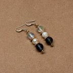 E16 灰白月光石珍珠古典環形金飾耳環 Grey White Pearl Classic Golden Accessories Earring