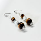 E08 Yellow Tiger Eye | Freshwater Pearl Classic Hoop Silver Earrings