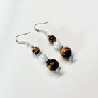 E08 Yellow Tiger Eye | Freshwater Pearl Classic Hoop Silver Earrings