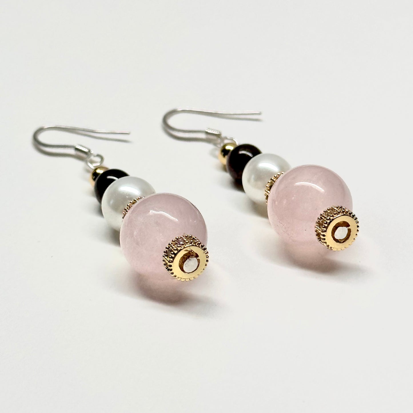 E10 粉晶石榴石珍珠古典環形金飾耳環 Rose Quartz Garnet Pearl Classic Golden Accessories Earring