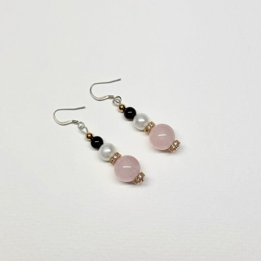 E10 粉晶石榴石珍珠古典環形金飾耳環 Rose Quartz Garnet Pearl Classic Golden Accessories Earring