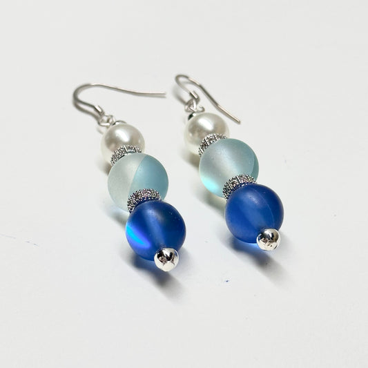 E15 湖水海藍珍珠古典環形銀飾耳環 Blue Moonstone Pearl Classic Silver Accessories Earring