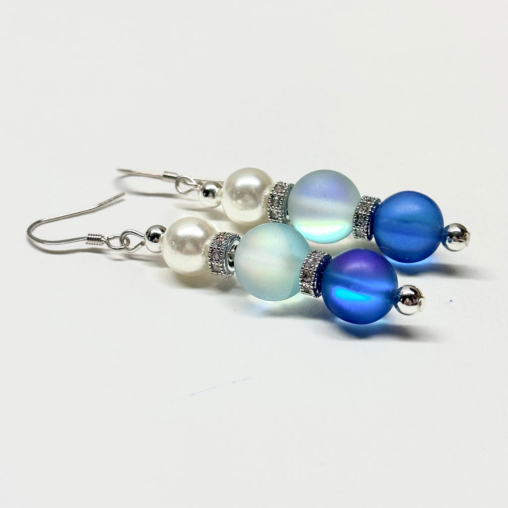 E15 湖水海藍珍珠古典環形銀飾耳環 Blue Moonstone Pearl Classic Silver Accessories Earring