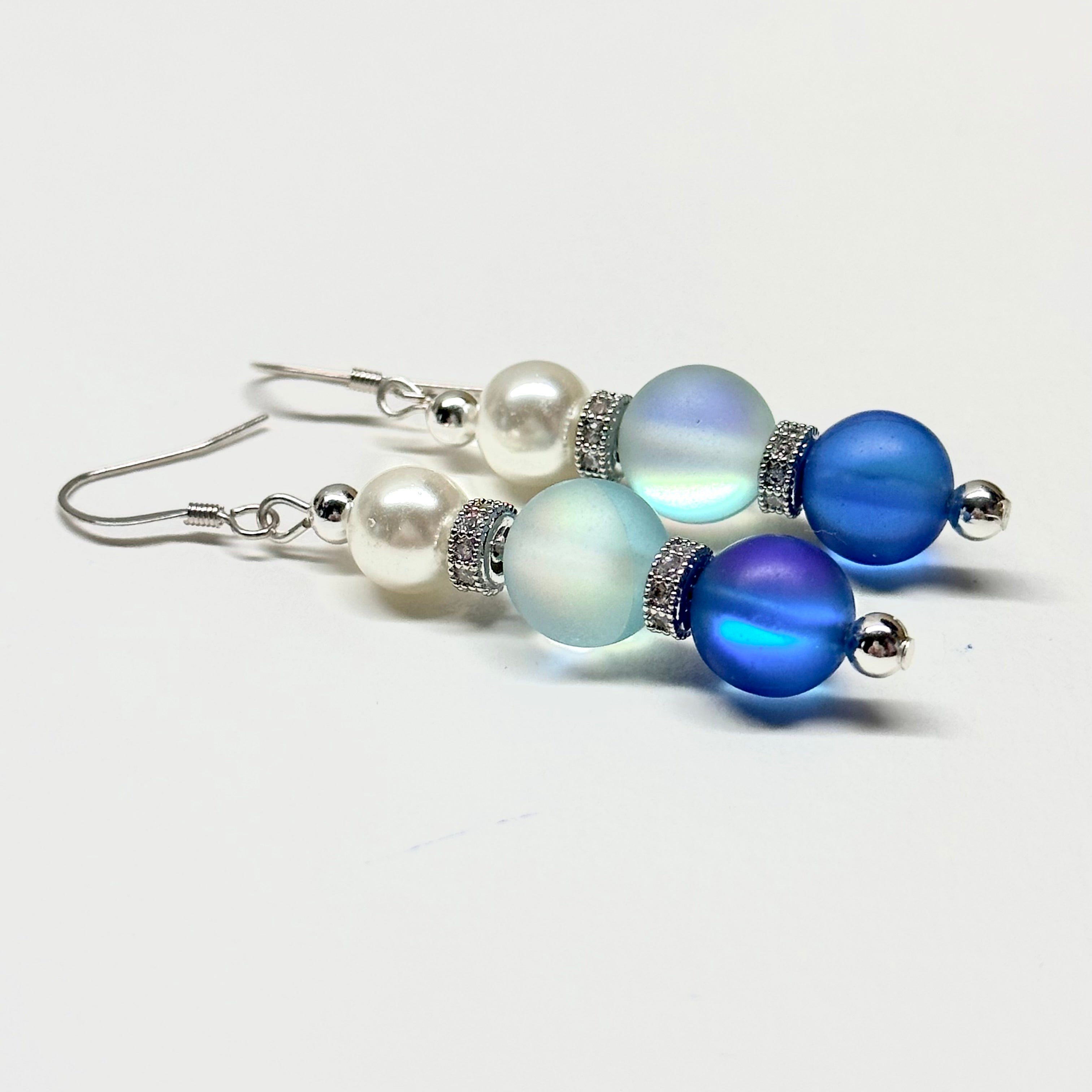 E15 湖水海藍珍珠古典環形銀飾耳環 Blue Moonstone Pearl Classic Silver Accessories Earring
