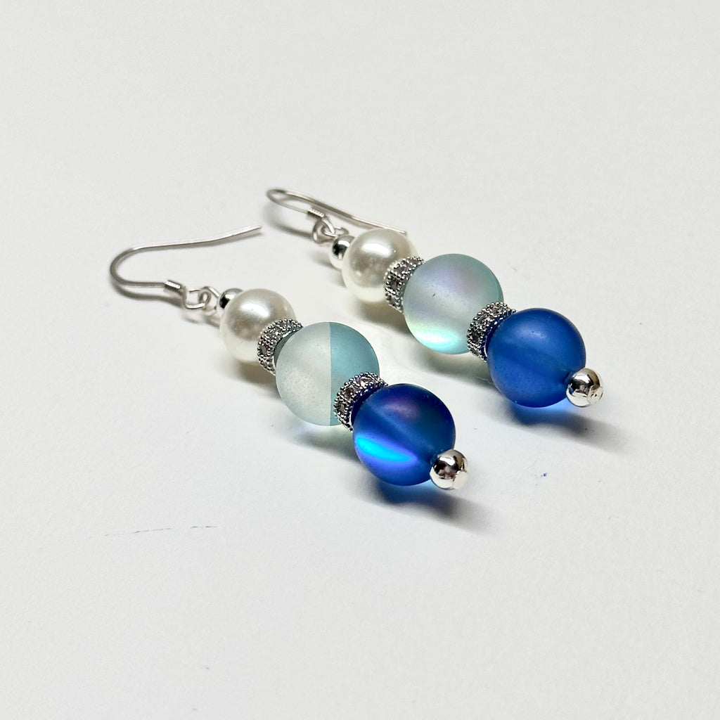 E15 湖水海藍珍珠古典環形銀飾耳環 Blue Moonstone Pearl Classic Silver Accessories Earring