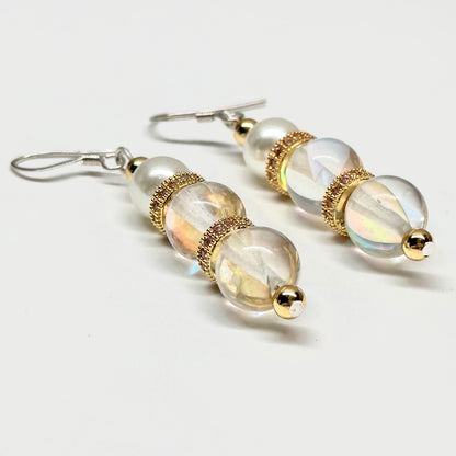 E11 月光石 淡水珍珠 18K鍍金 古典粉 耳環 Moonstone Pearl Classic Golden Accessories Earring