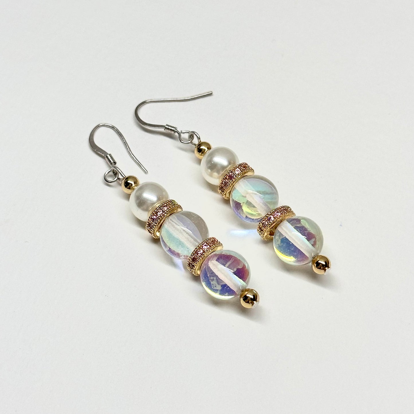 E11 月光石 淡水珍珠 18K鍍金 古典粉 耳環 Moonstone Pearl Classic Golden Accessories Earring