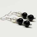 E12 Black Onyx | Freshwater Pearl | Classic Hoop Silver Earrings